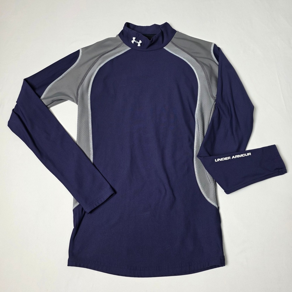 Under Armour ColdGear Compression Shirt Boys M Navy Blue Mock Neck Long Sleeve - Picture 1 of 5